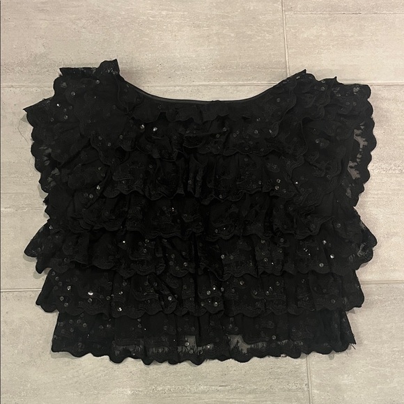 Black Ruffled Sequin Top - Picture 3 of 5